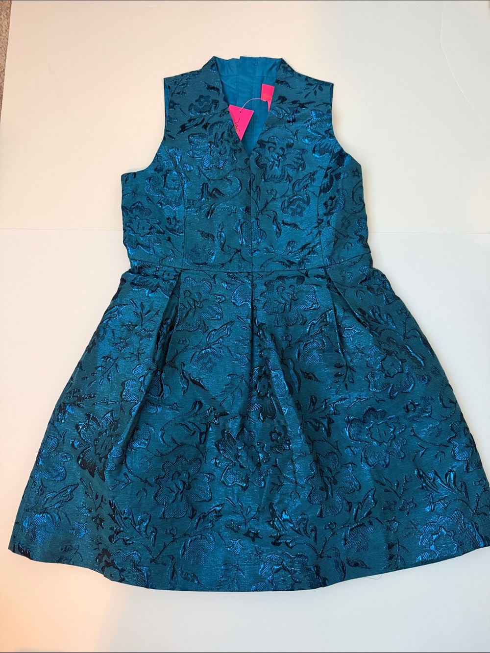 Lilly Pulitzer Teal Floral Jacquard Fit-and-Flare Dress